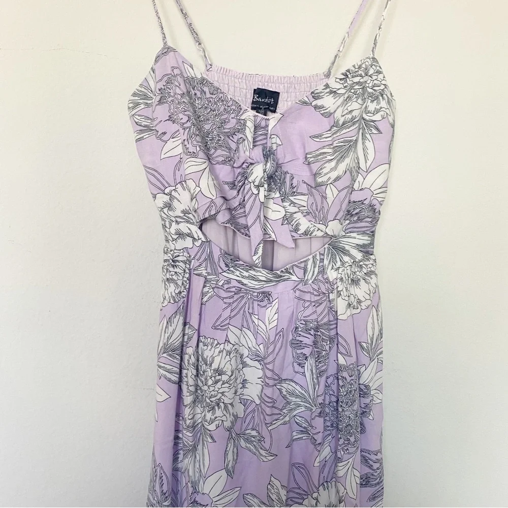 Bardot Ibiza Floral Midi Dress Tie Front Cutout Spring Boho Lavender Purple Sz 4 - Picture 5 of 11